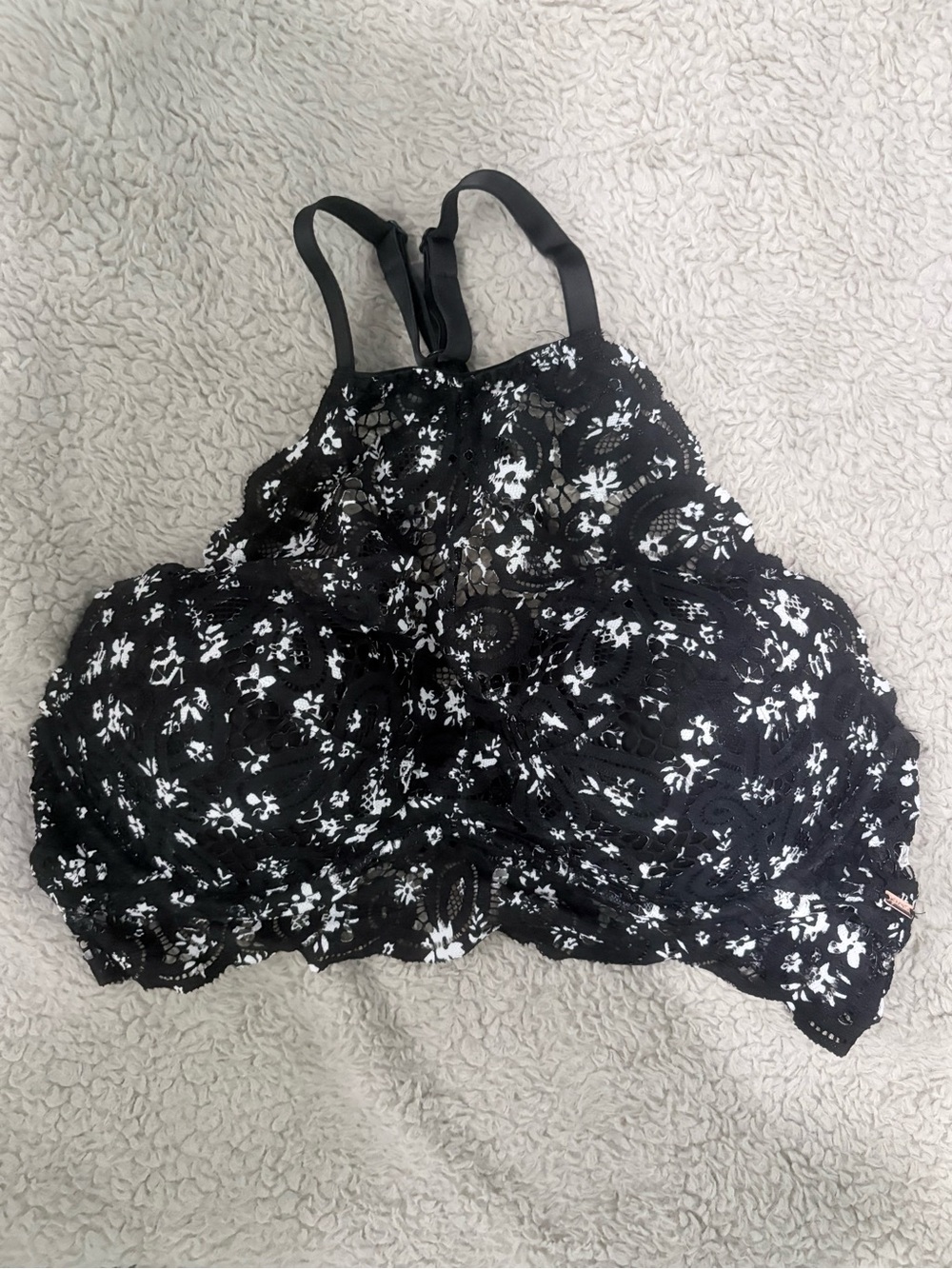 PINK Victoria's Secret Black and White Lace Floral Bralette
